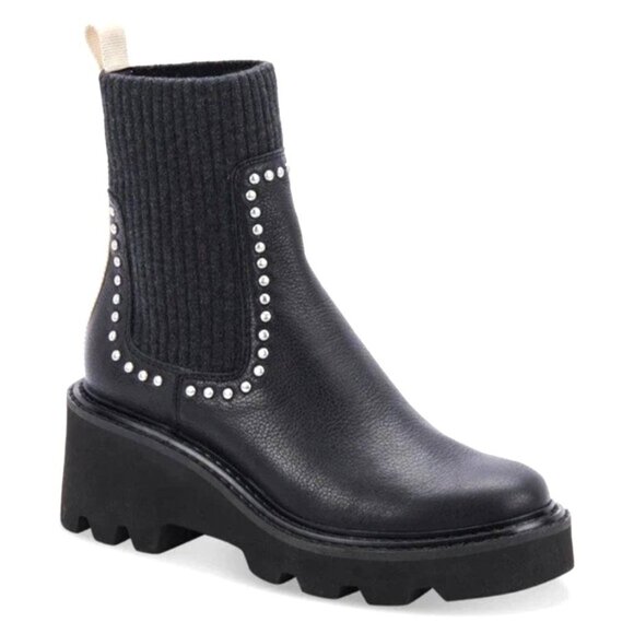 Women's Black Leather Platform Ankle Boots With Studded Detailing Size 7.5 New - Picture 3 of 13